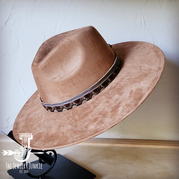 Boho Western hat with genuine leather hat band feathers and turquoise