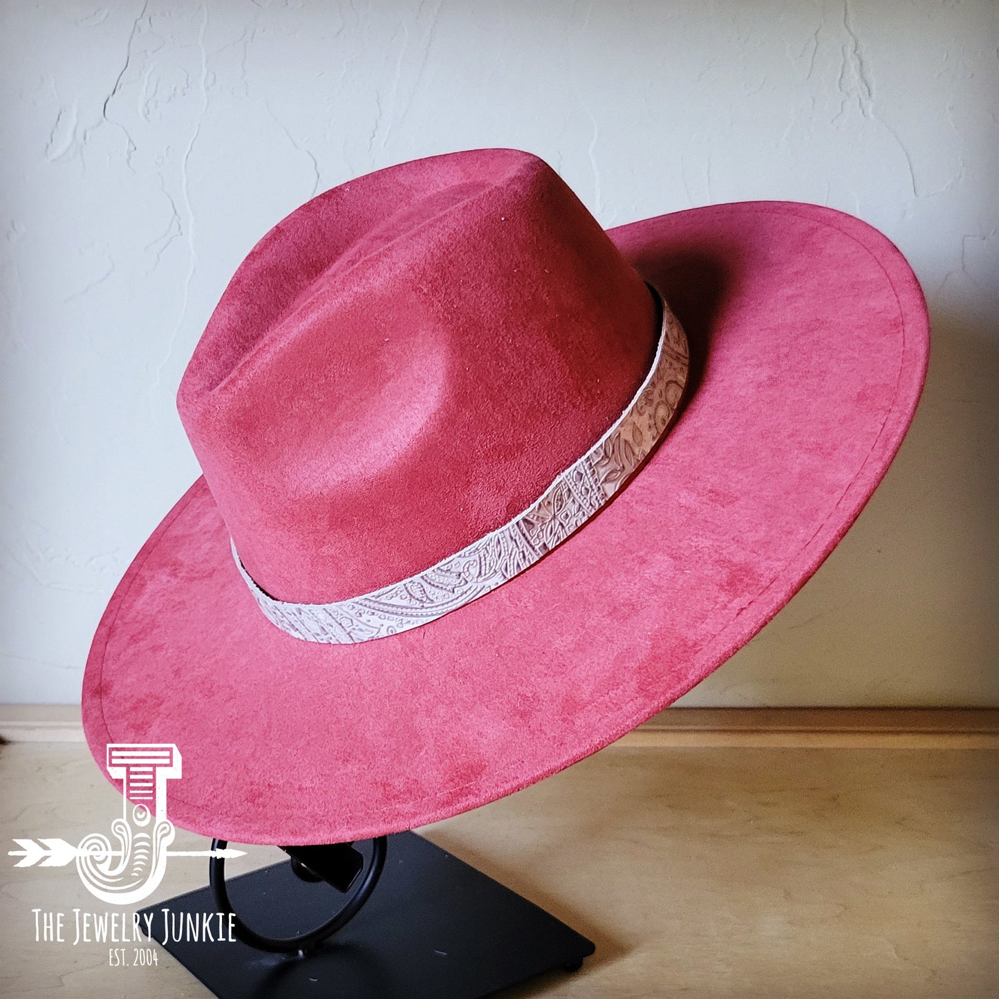 Boho Western hat with genuine leather hat band feathers and turquoise