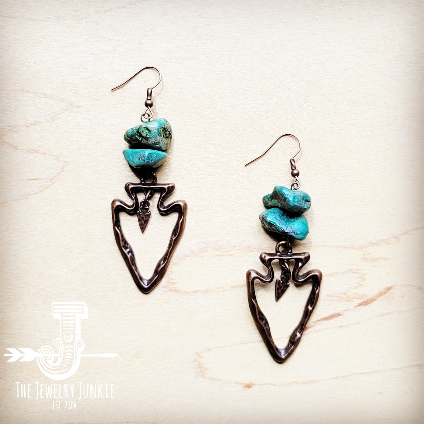 Copper Arrow Earrings w/ Natural Turquoise Chunks