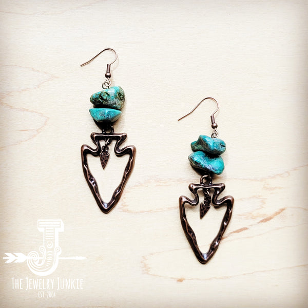 Copper Arrow Earrings w/ Natural Turquoise Chunks