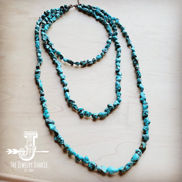 Long Genuine Blue Turquoise Triple Strand Necklace 259h