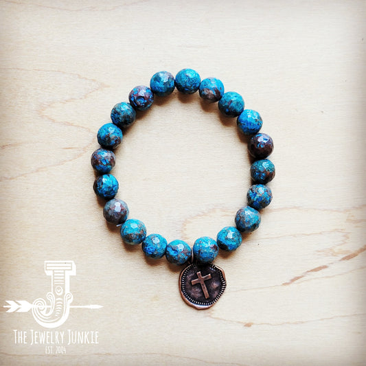 Blue Chrysocolla Stretch Bracelet w/ Coin