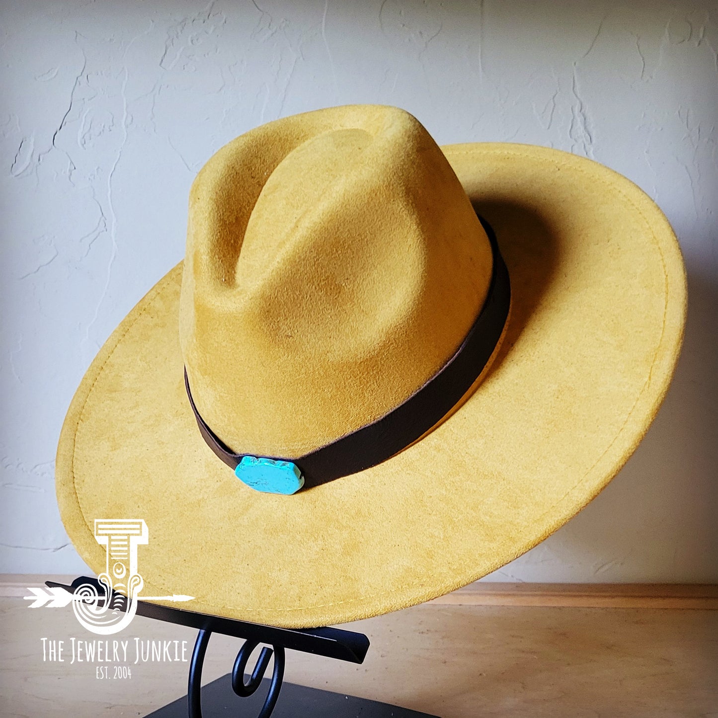 Brown Leather Hat Band w/ Turquoise Slab + Choice of Boho Hat