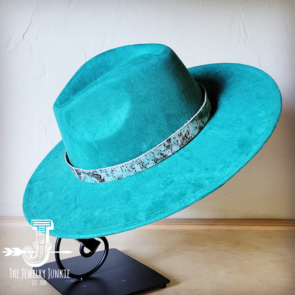 Boho Western hat with genuine leather hat band feathers and turquoise