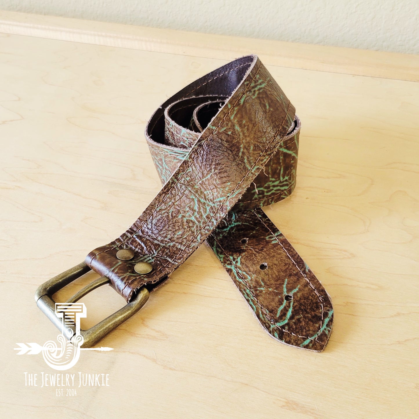 Turquoise & Brown Embossed Genuine Leather Belt 907b