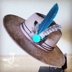 Boho Western hat with genuine leather hat band feathers and turquoise