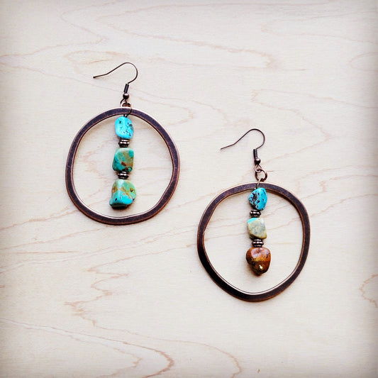 HuBei Turquoise and Copper Bead Hoop Earrings 224e