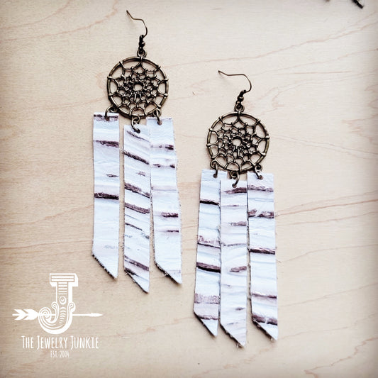 Dream Catcher Earrings w/ Leather Fringe White Chateau 200ac