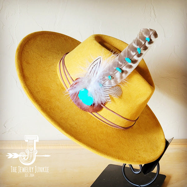 Turquoise Accent Turkey Feather Hat Band + Choice of Hat 986j