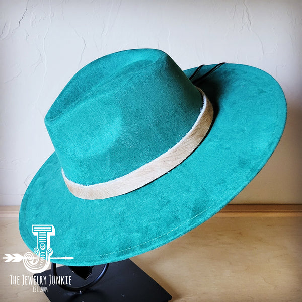 Boho Western hat with genuine leather hat band feathers and turquoise