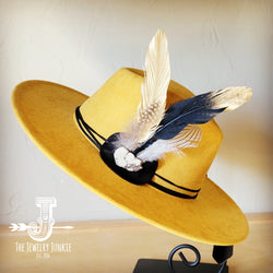 Boho Western hat with genuine leather hat band feathers and turquoise