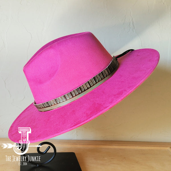 Boho Western hat with genuine leather hat band feathers and turquoise