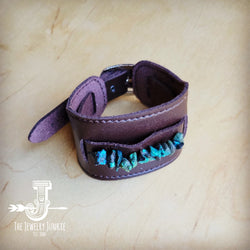 Wide Dark Leather Cuff with Natural Turquoise Chunks 011y