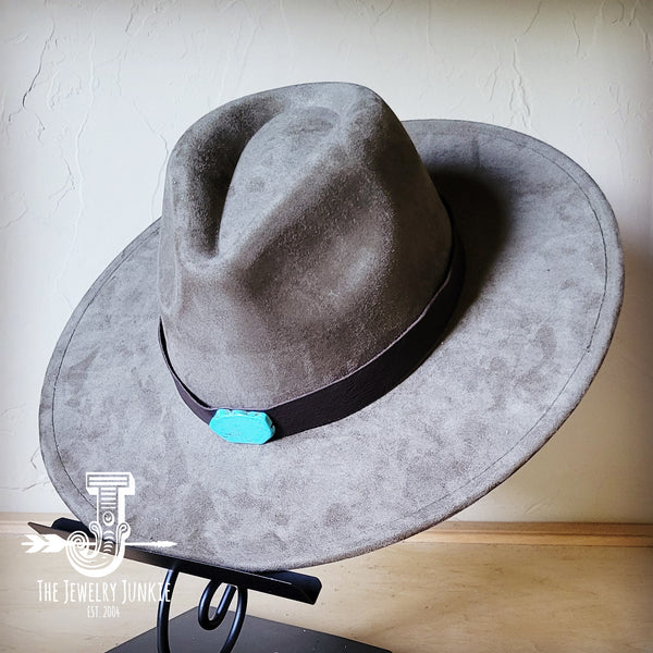 Brown Leather Hat Band w/ Turquoise Slab + Choice of Boho Hat