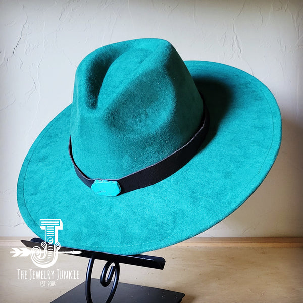 Brown Leather Hat Band w/ Turquoise Slab + Choice of Boho Hat