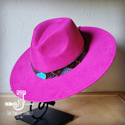 Boho Western hat with genuine leather hat band and Turquoise stone