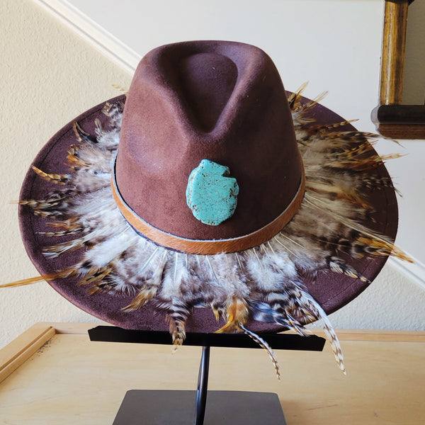 CUSTOM Feather & Turquoise Cowgirl Western Boho Hat A64