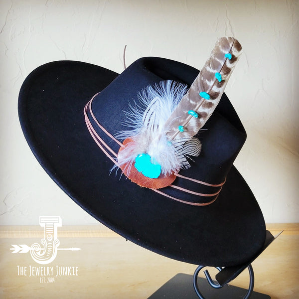 Turquoise Accent Turkey Feather Hat Band + Choice of Hat 986j