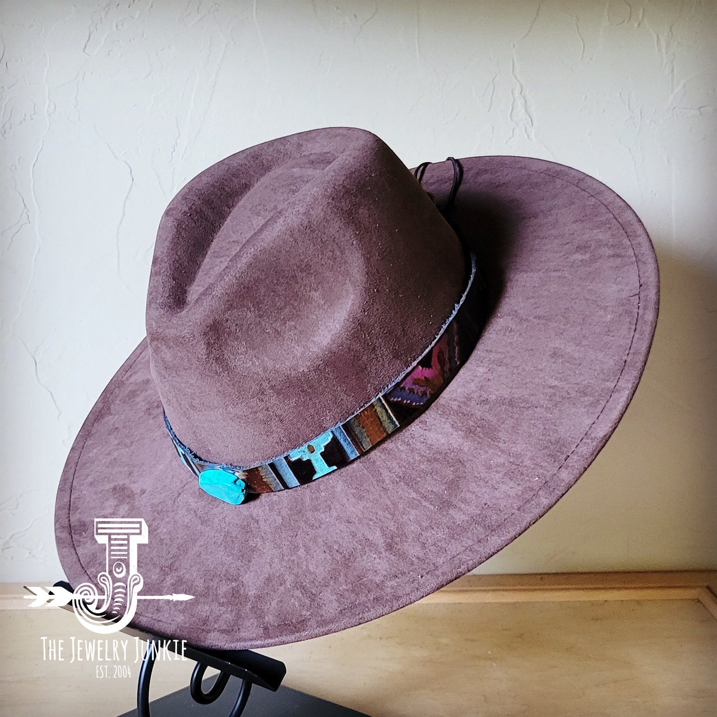 Boho Western hat with genuine leather hat band and Turquoise stone