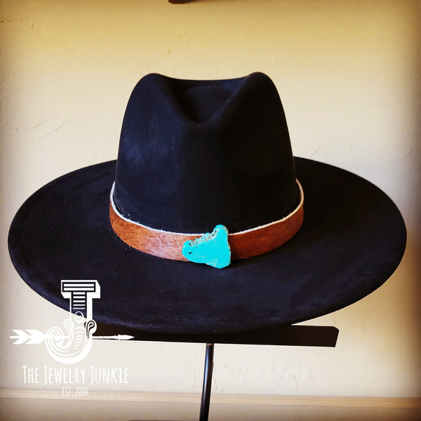 Boho Western hat with genuine leather hat band and Turquoise stone