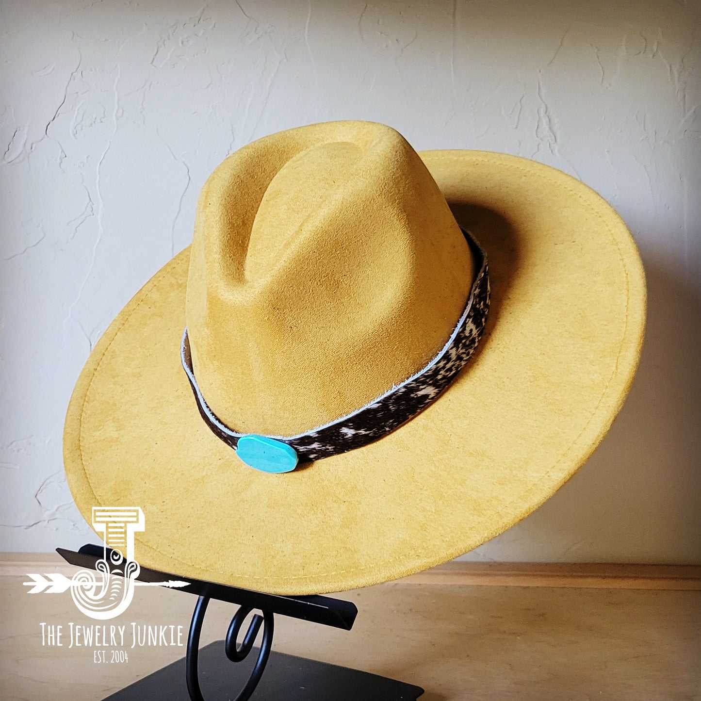 Boho Western hat with genuine leather hat band and Turquoise stone