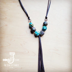 **Ocean Agate Stone Necklace w/ Leather Tassel 258jj