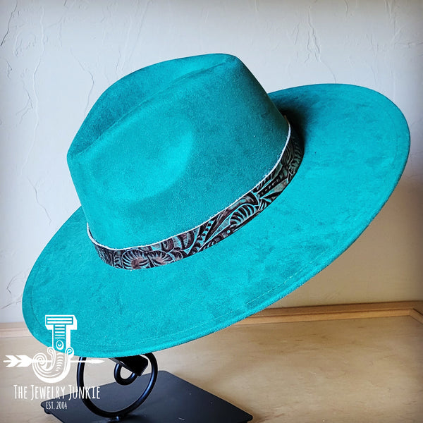 Boho Western hat with genuine leather hat band feathers and turquoise