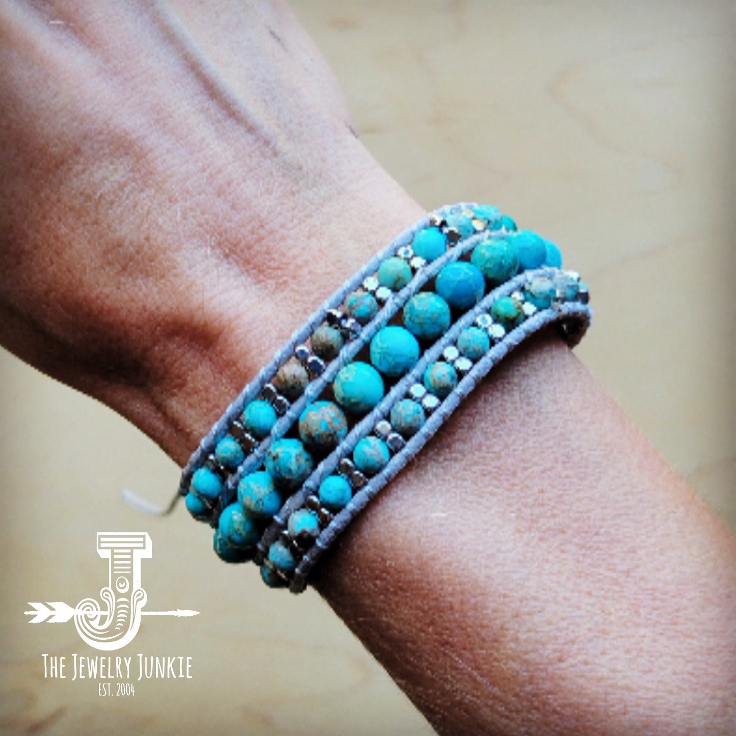 Woven Turquoise Regalite Round Stone Bracelet 809q