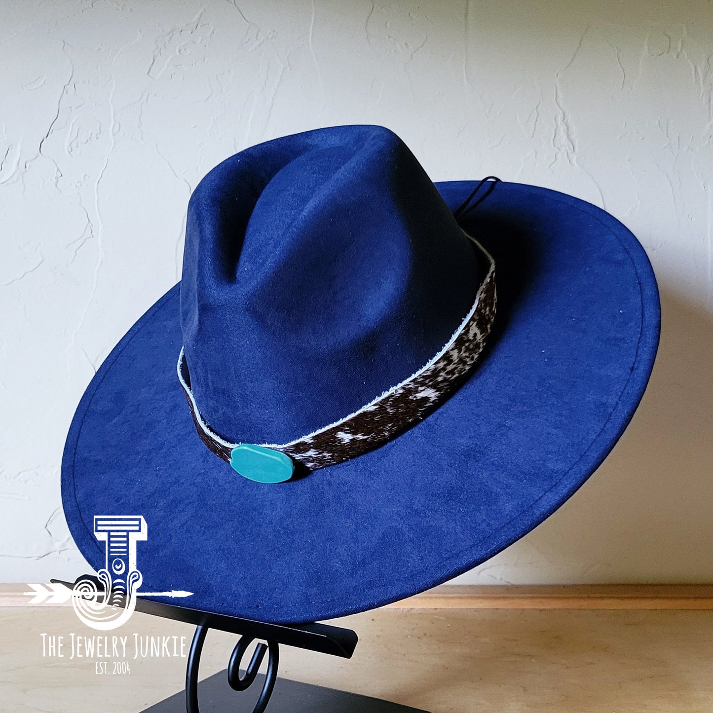 Spotted Hide w/ Turquoise Slab Leather Band + Choice of Boho Hat 985u