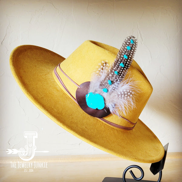 Turquoise Accent Guinea Feather Hat Band + Choice of Hat 986i