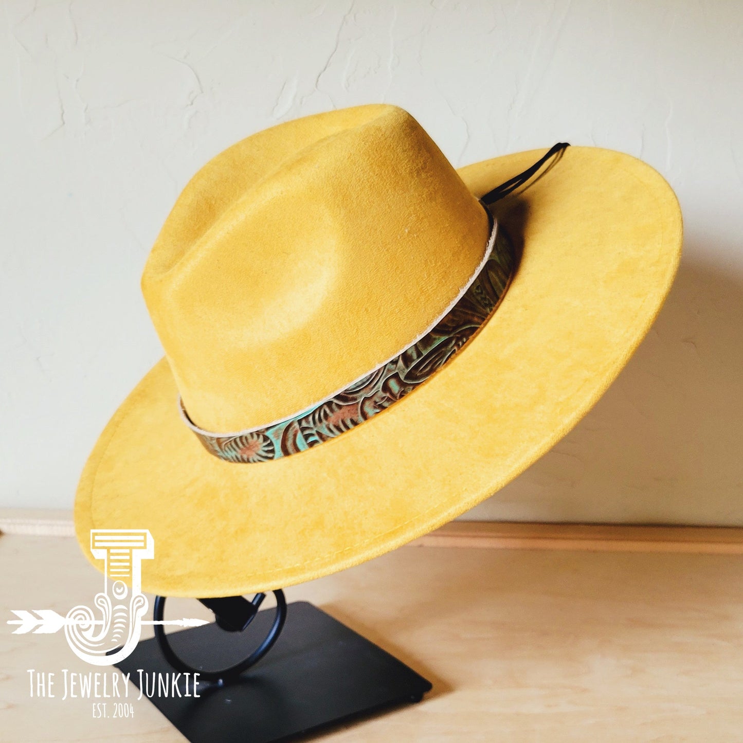 Boho Western hat with genuine leather hat band feathers and turquoise