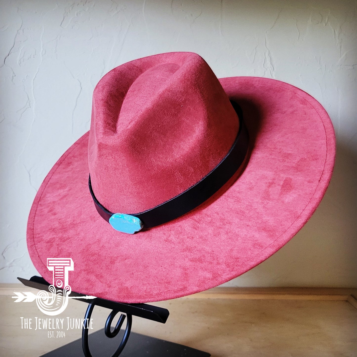 Black Leather Hat Band w/ Turquoise Slab + Choice of Boho Hat