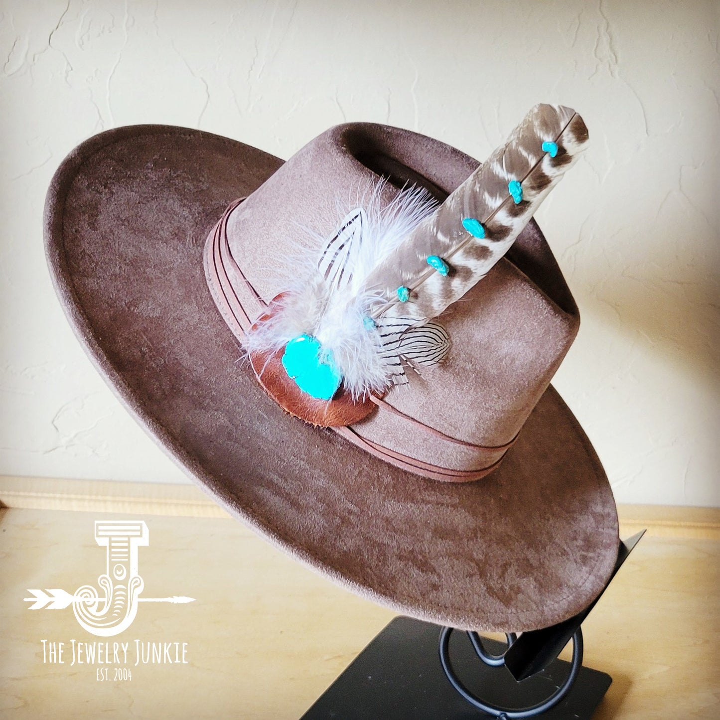 Turquoise Accent Turkey Feather Hat Band + Choice of Hat 986j