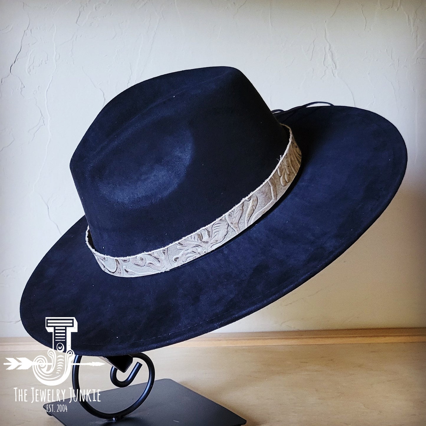 Boho Western hat with genuine leather hat band feathers and turquoise