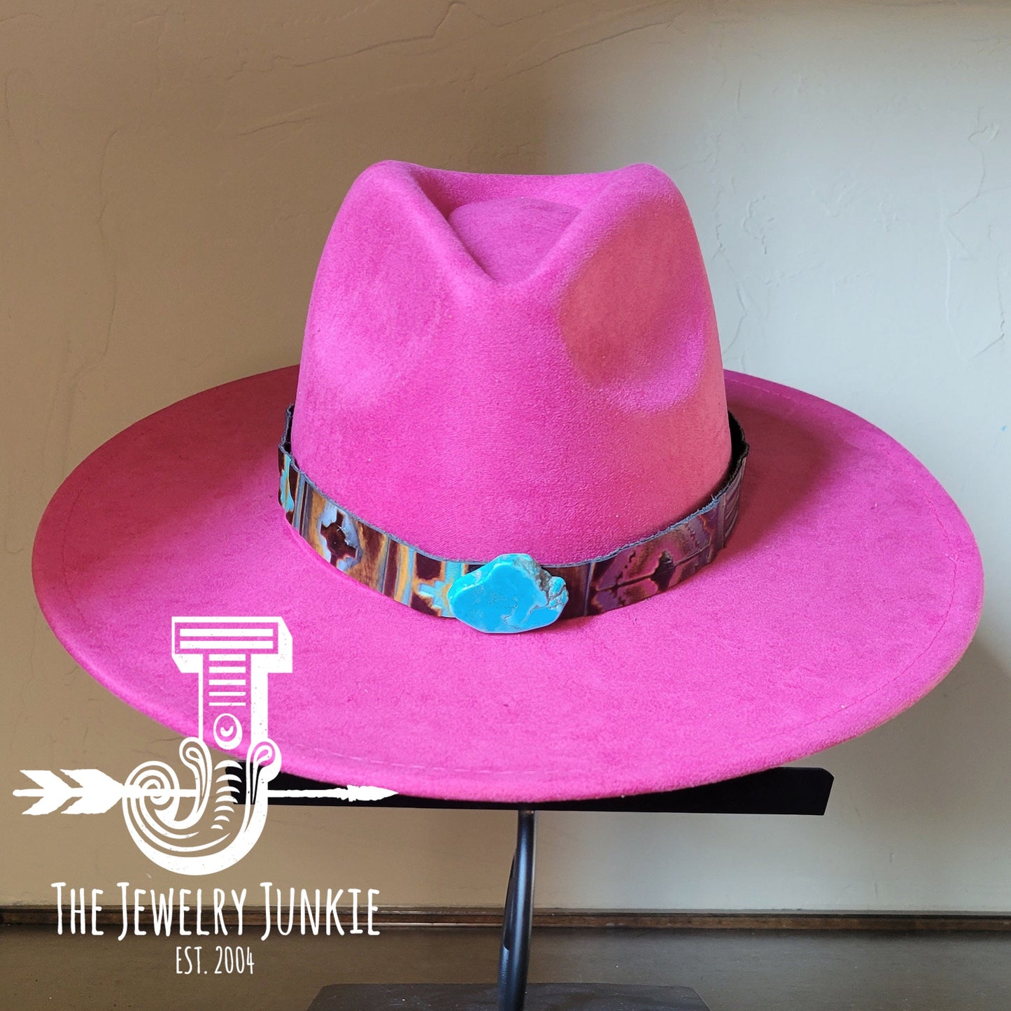 Boho Western hat with genuine leather hat band and Turquoise stone