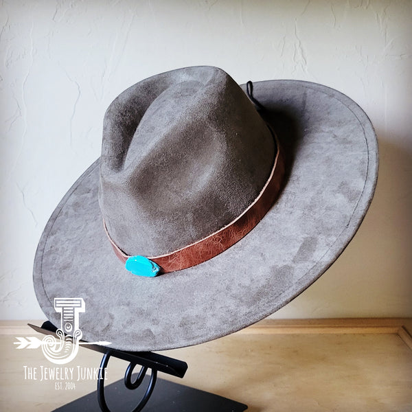 Boho Western hat with genuine leather hat band and Turquoise stone