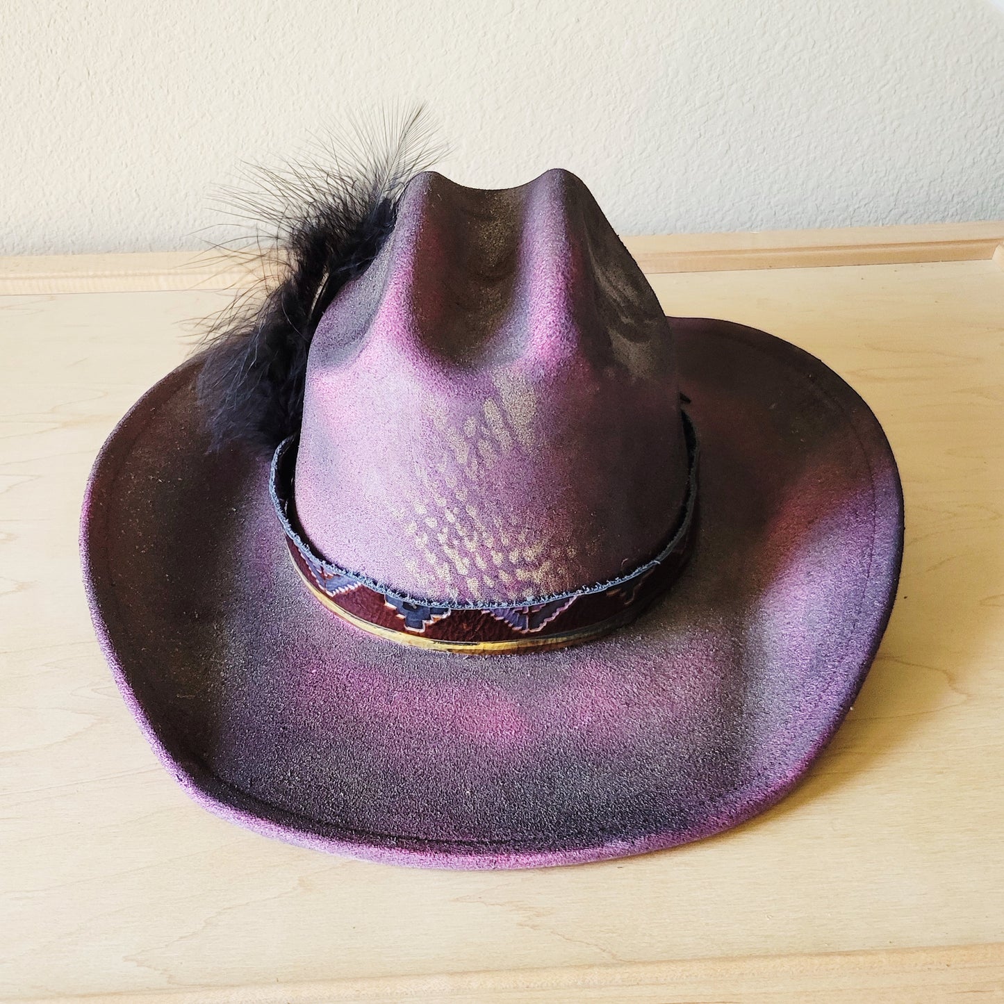 CUSTOM Hand-Painted Cowgirl Western Boho Hat & Band (A15)