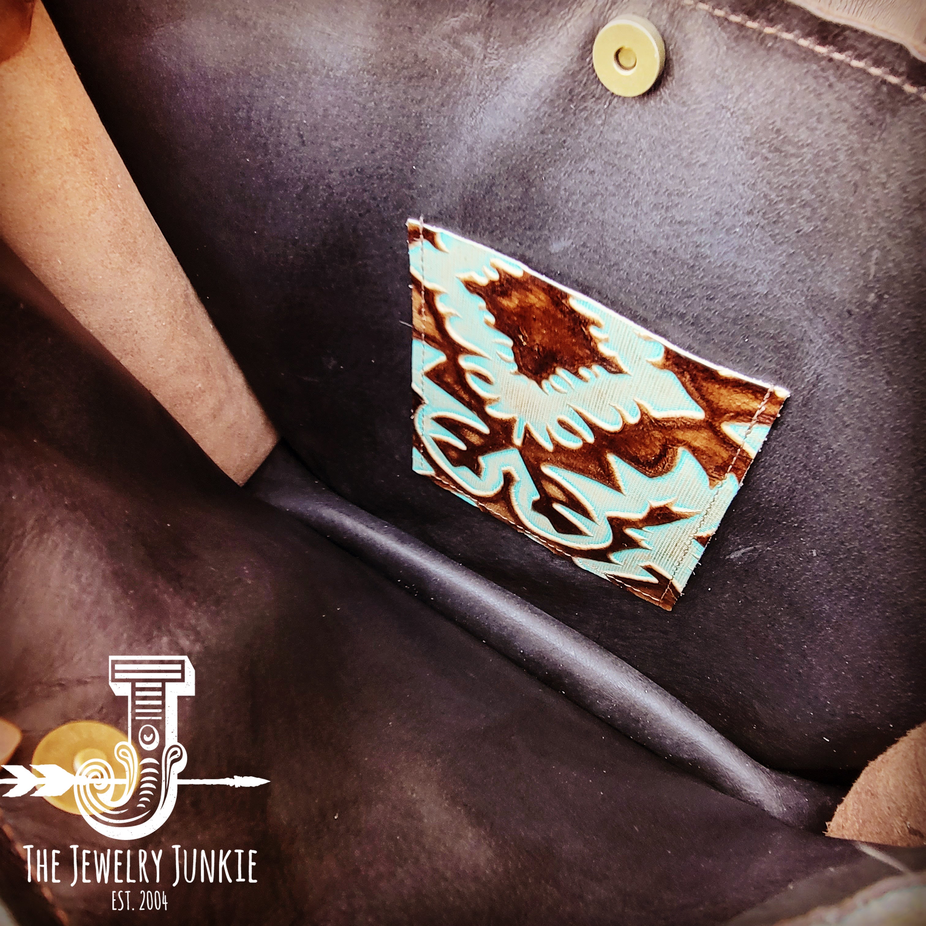 Tejas Leather Bucket Hide Handbag w/ Turquoise Steer Head Accent 510r