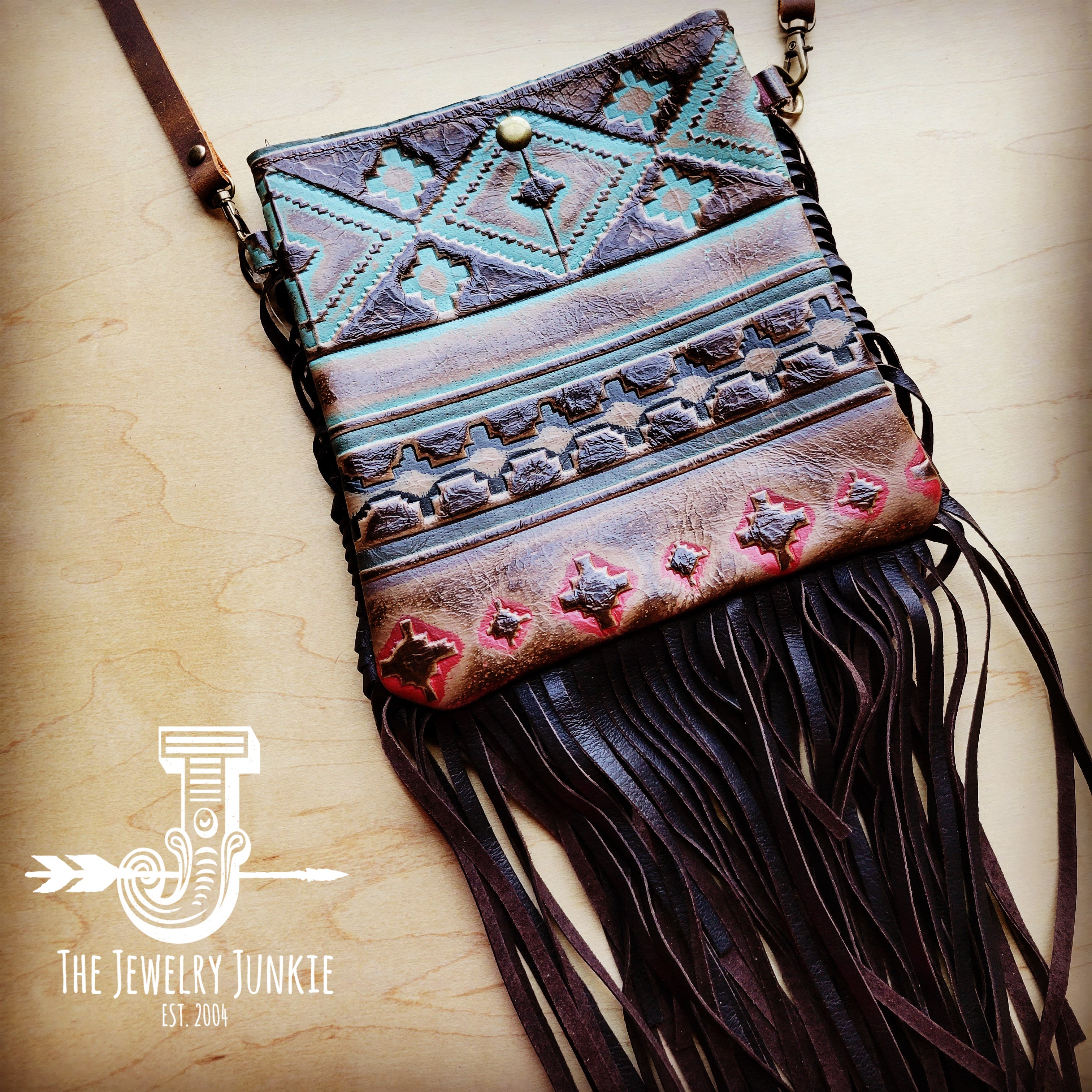 Turquoise Leather Bag With Fringe Detail - Small & Round – Indian