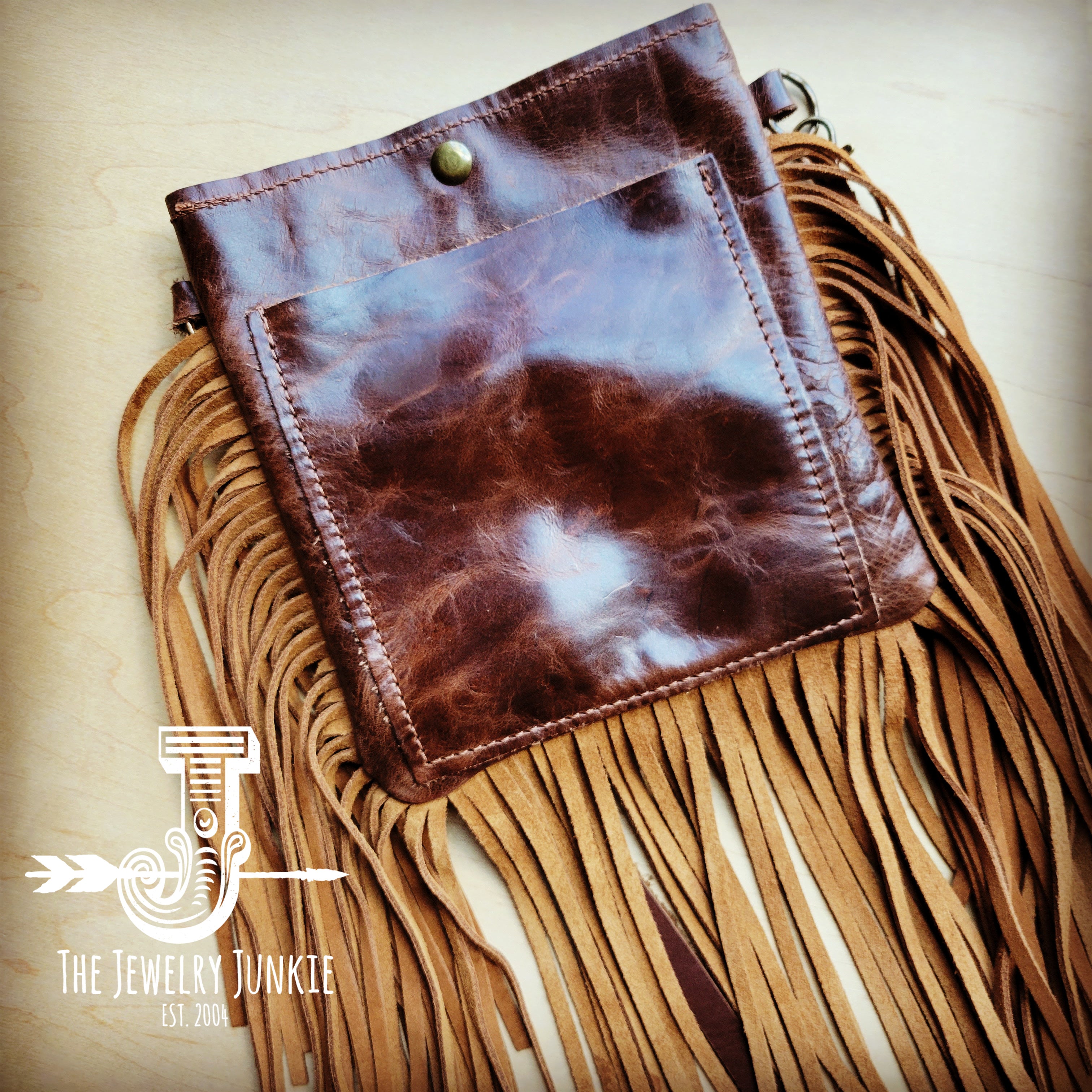 Tooled Brown Leather Cross Body Fringe Purse