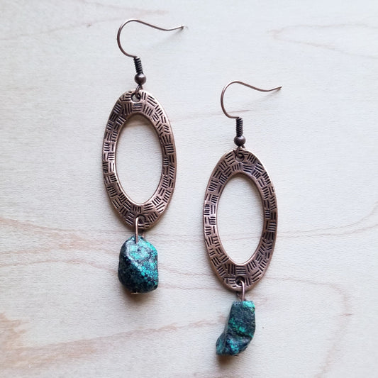 **Hammered Copper Earrings with African Turquoise Bead 242y