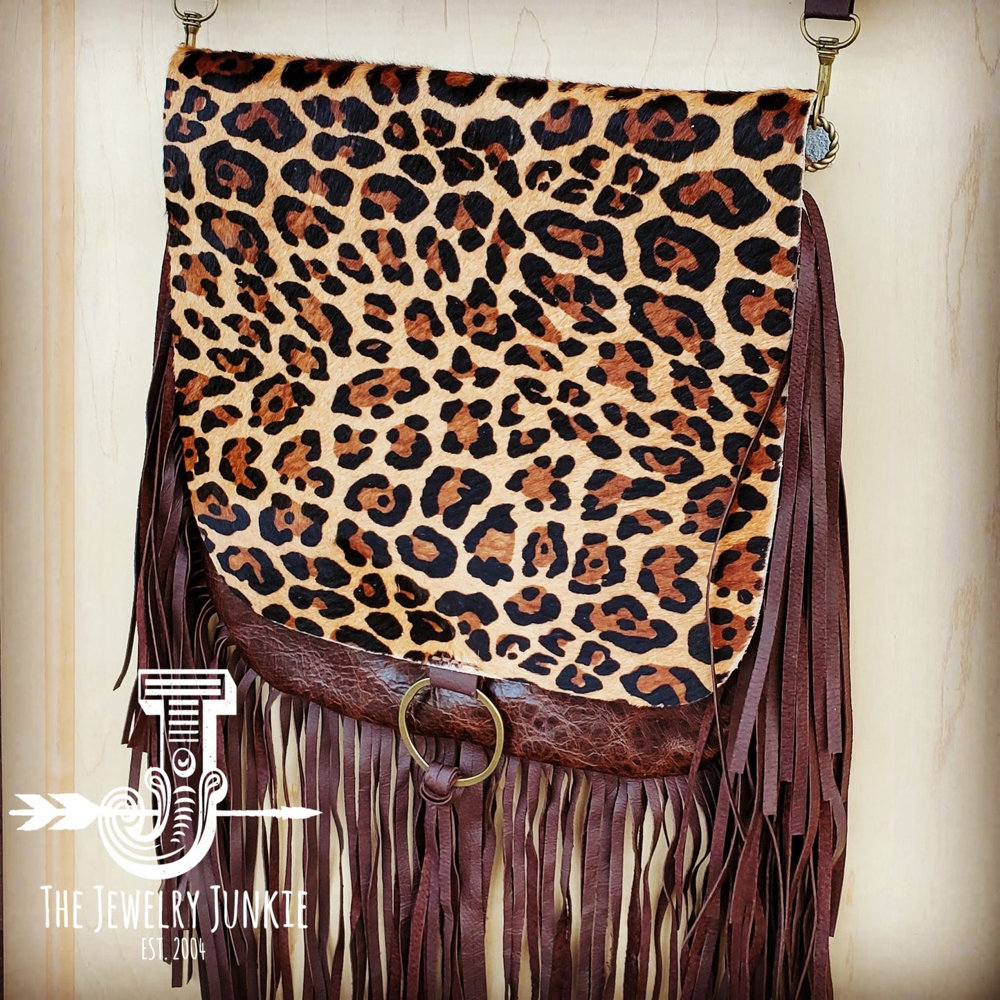 Hair on Hide Leopard and Leather Crossbody Bag Geronimo 7912 