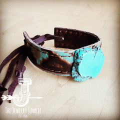 Turquoise Thin Triple Wrap Leather Cuff Bracelet - Bloom Jewelry
