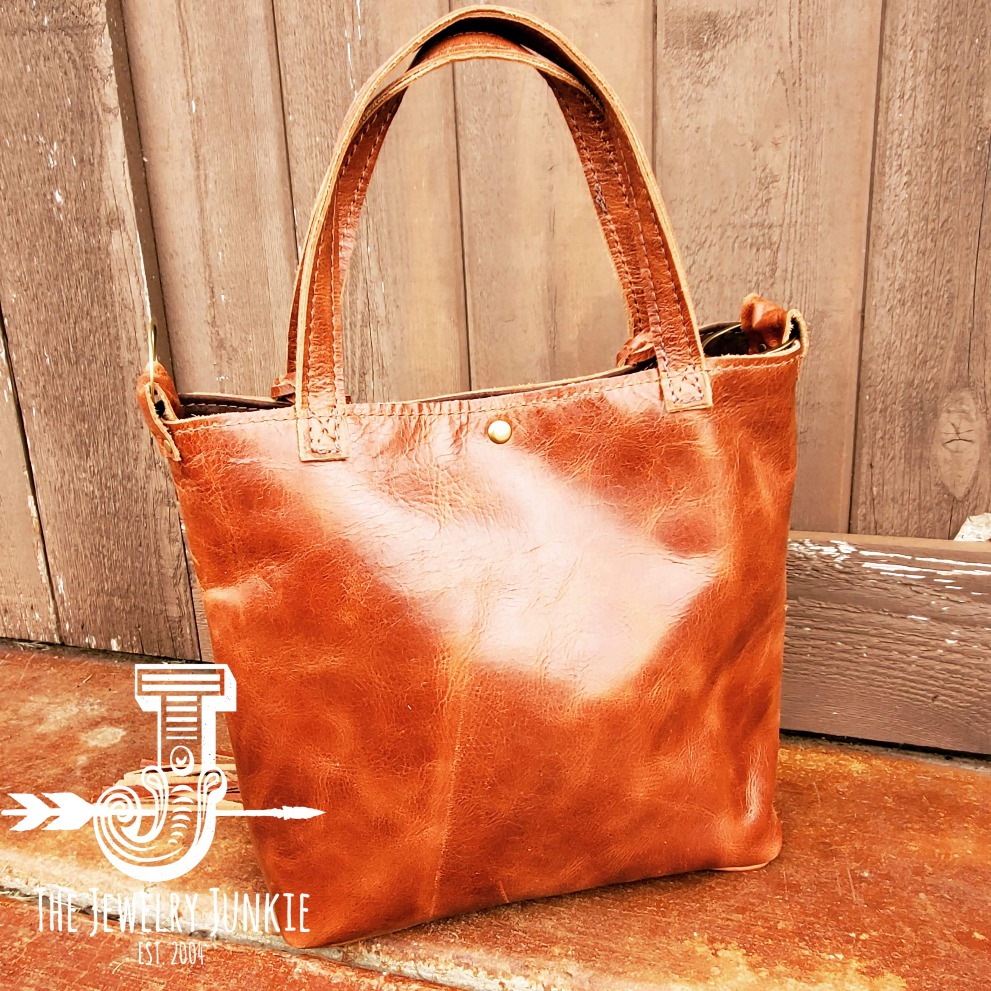 Brown Genuine Leather Top Handle Bucket Bag